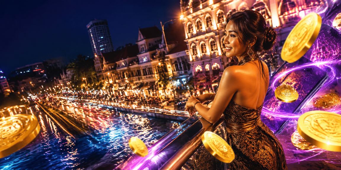 Taruhan casino dengan cahaya neon yang menggambarkan kategori permainan aktif di malam hari