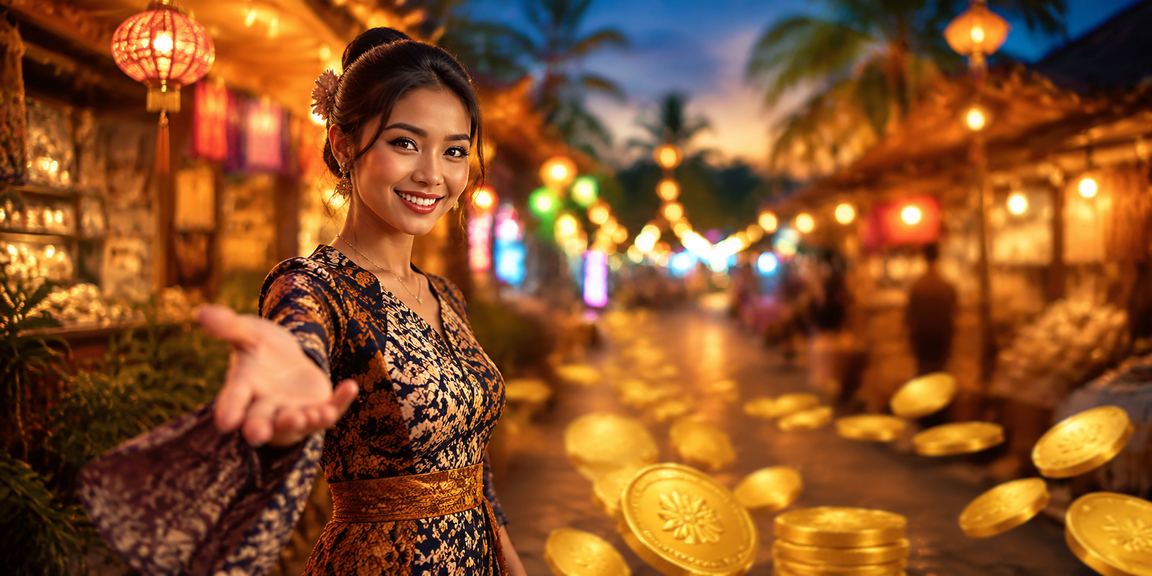 Suasana festival hiburan dengan permainan casino yang meriah dan berwarna-warni