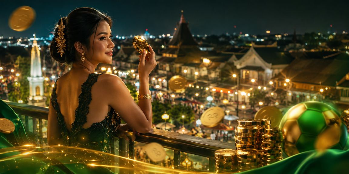 Suasana hiburan casino malam hari di pasar malam dengan pencahayaan penuh warna